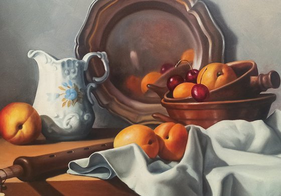 Still life with fruits and duduk-2 (40x60cm, oil painting, ready to hang)