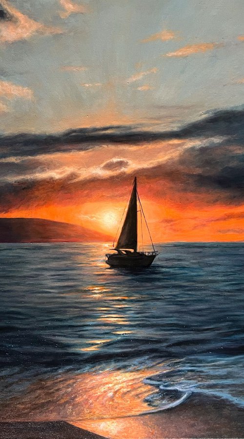 Sunset Sailboat by Valentina Ash