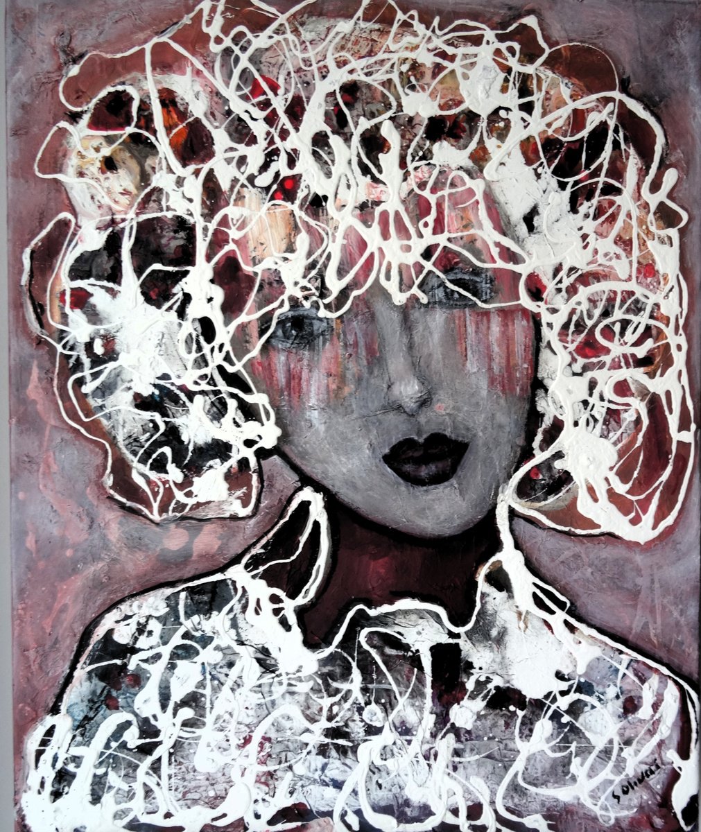 Abstract Portrait Acrylic Painting By Sylvie Oliveri, 20 X 24", Portrait Of Woman. Edith., Original Artwork