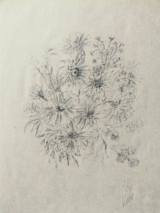 Bouquet of autumn. Original ink drawing on beige paper