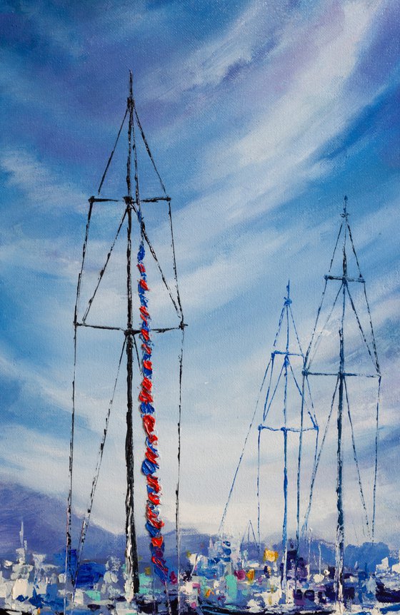 "Yachts in the harbor" ships, seascape