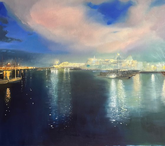 View of the Port in Livorno in the Evening