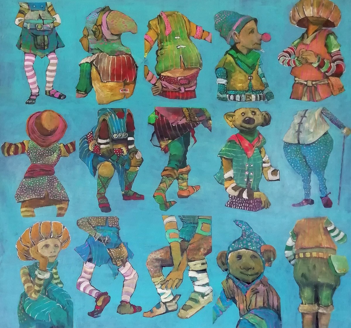 Expressive Portrait Acrylic Painting By Francisco Santos, 59 X 55, Fragments - Tuesday 18, Original Artwork