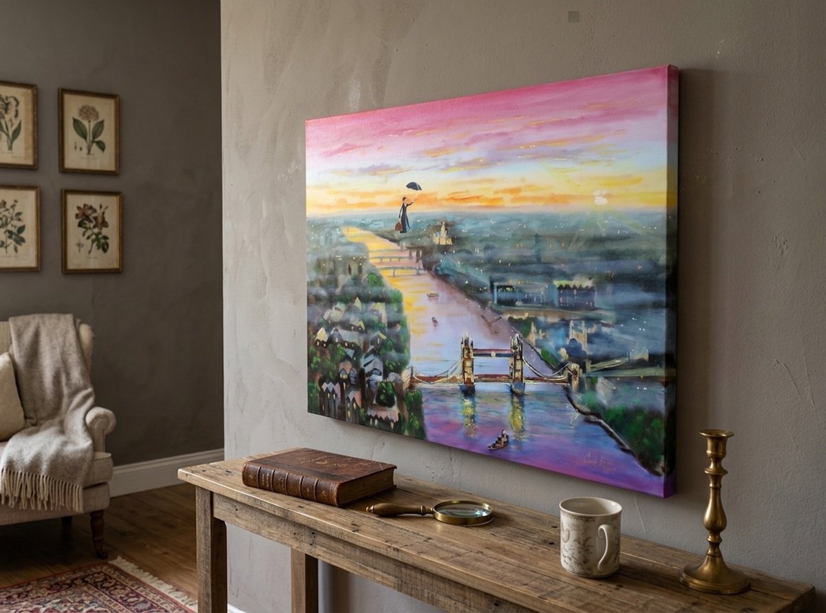 Mary Poppins Flying In London By Gordon Bruce, 24 X 18, Artwork For Sale On Artfinder