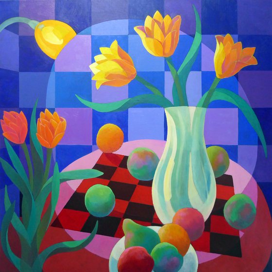 FRUITS AND FLOWERS UNDER SPOTLIGHT