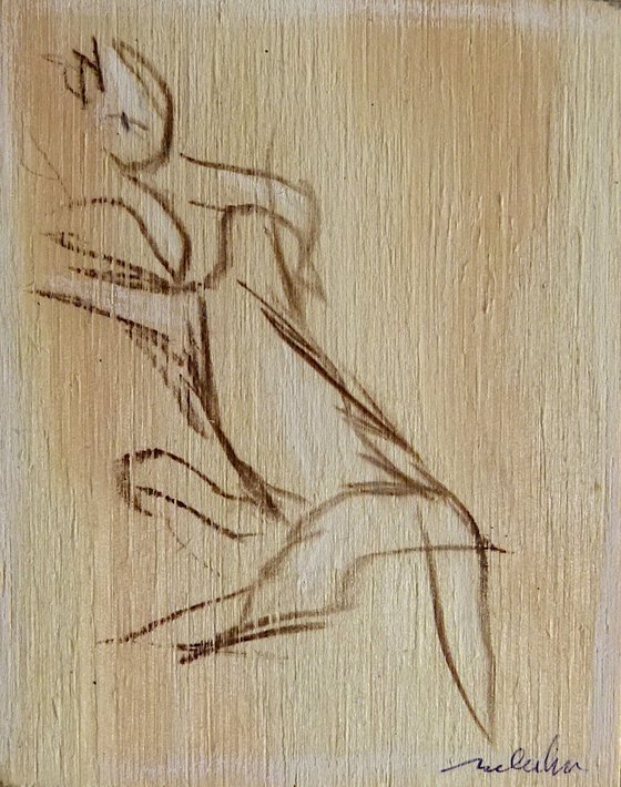 Cat and Bird, on wood