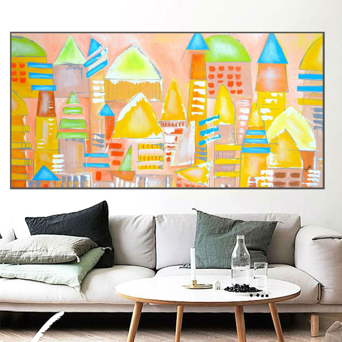 Surrealistic Landscape Acrylic Painting By Poovi Art, 48 X 24", Colorful Landscape, Original Artwork