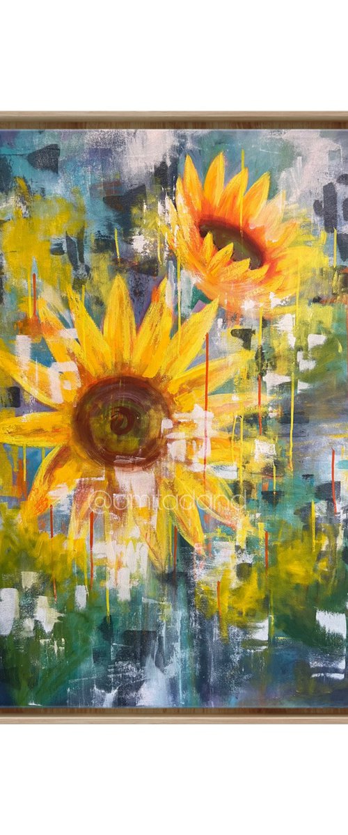 Let me be free ! Abstract Sunflower art by Amita Dand