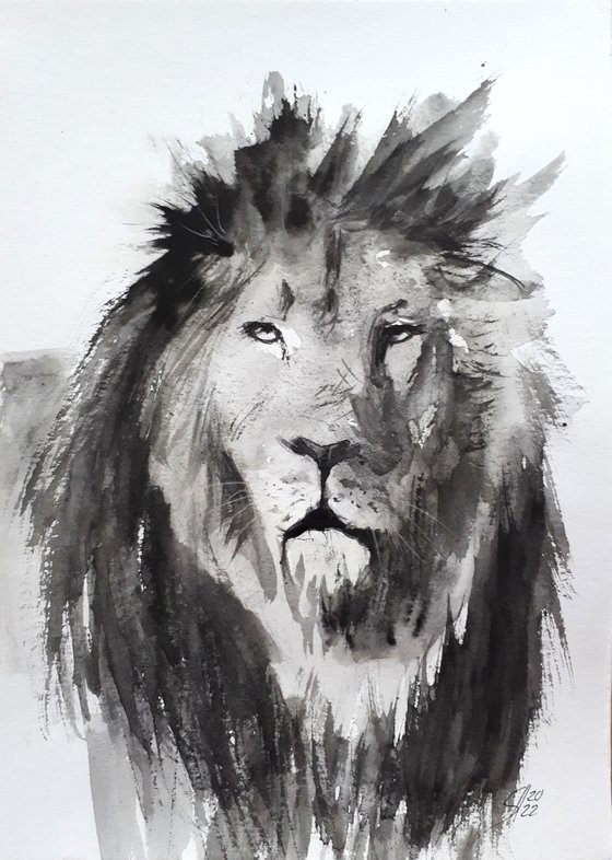 Asiatic Lion / FROM THE ANIMAL PORTRAITS SERIES / ORIGINAL PAINTING