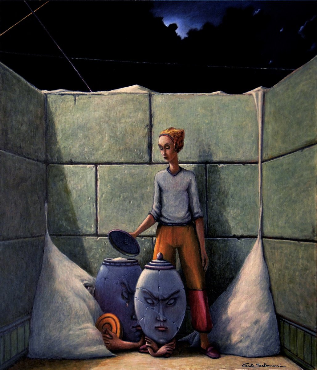 Surrealistic Portrait Oil Painting By Carlo Salomoni, 24 X 28, I Retained The Pain-In Salt, Original Artwork