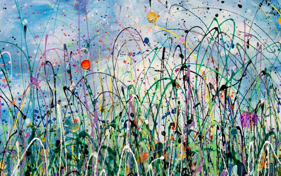 Tall Grass Against the Sky Abstract Meadow Painting 32" X 16" X 1.5"