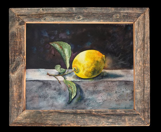 The lemon - original watercolor, darkness light, artwork for kitchen