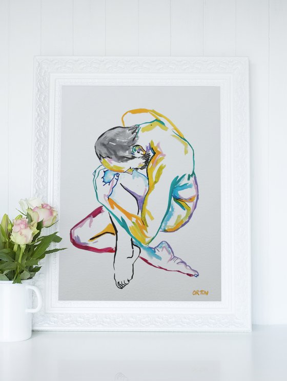 Male Nude Art Original Painting Drawing Charcoal Water Colour Nude