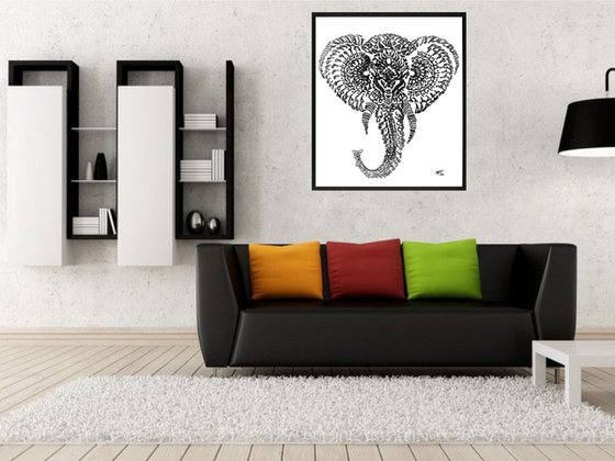Black Elephant, Framed Artwork, 16 x20 inches,