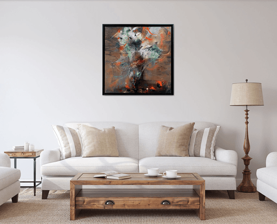 Large scale framed fascinating earth tones and orange still life painting  by O KLOSKA