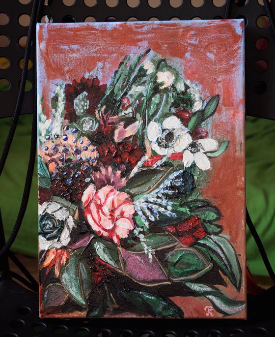 Flowers Acrylic impasto painting on canvas Wild bouquet
