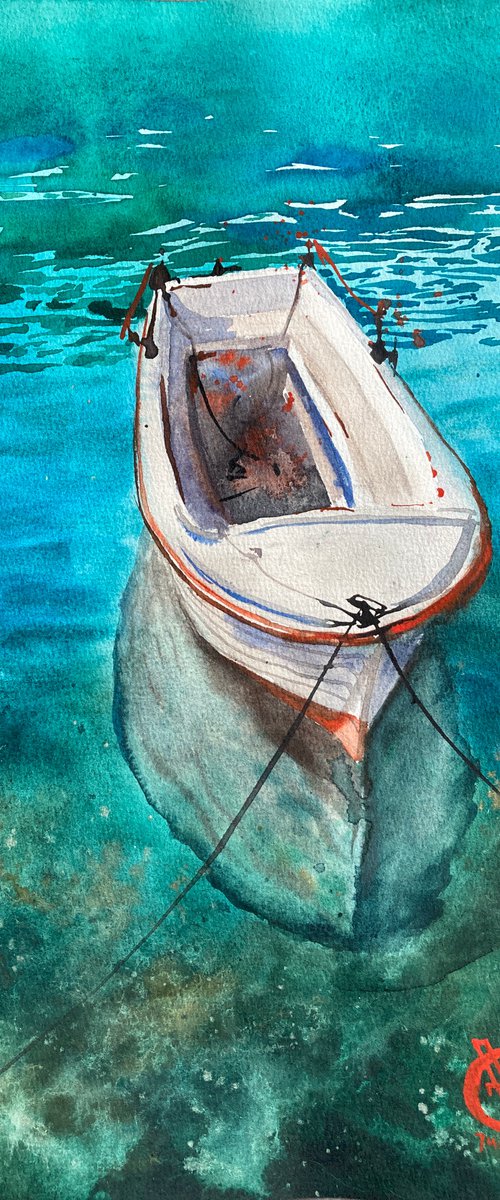 Montenegro boat by Valeria Golovenkina
