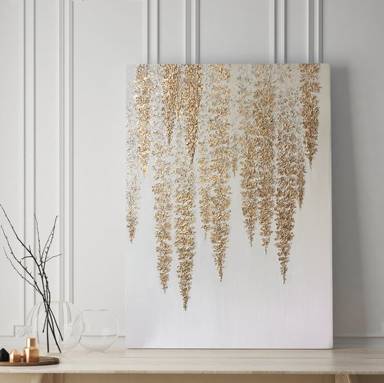 "Gray Wisteria" Gold wisteria abstract art