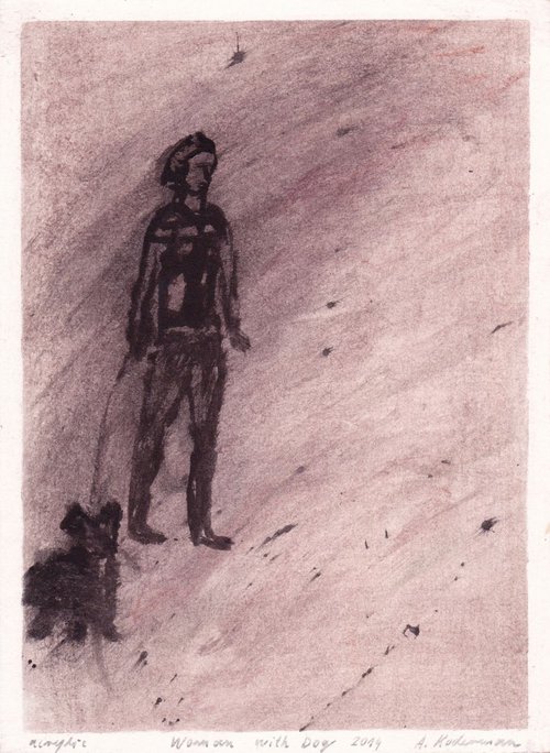 Woman with Dog, 2014_acrylic on paper, 26,9 x 19,7 cm by Alenka Koderman