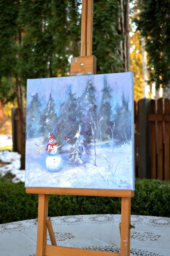 Snowman and Christmas trees