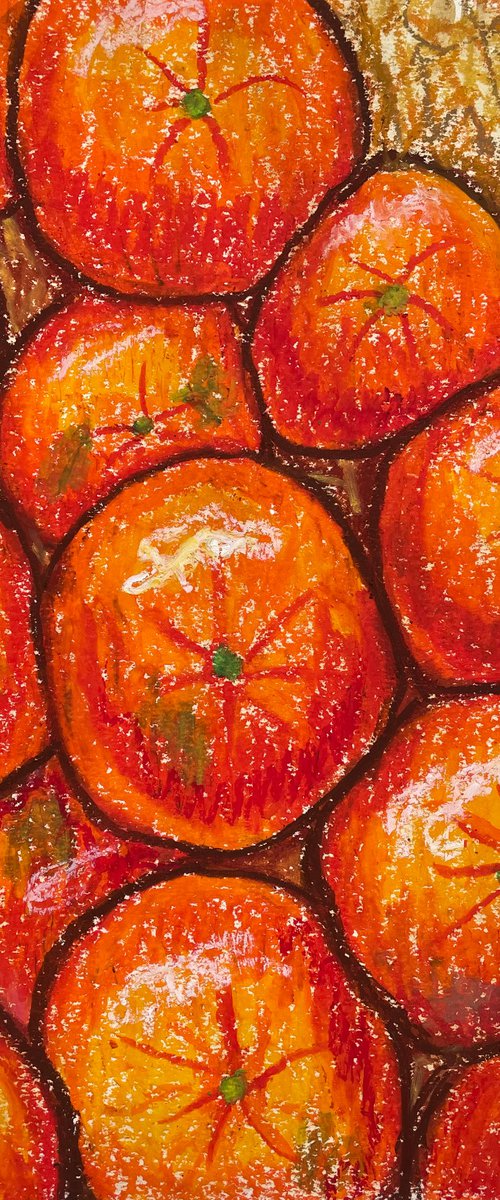 Oranges Original Oil Pastel Painting, Orange Fruits Drawing, Kitchen Wall Art, Housewarming Gift by Kate Grishakova