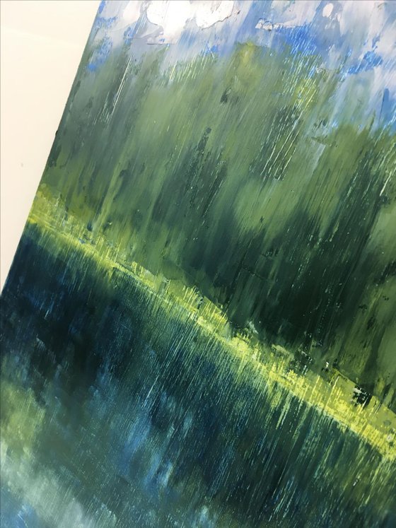 Lakeside. A fresh springtime oil painting