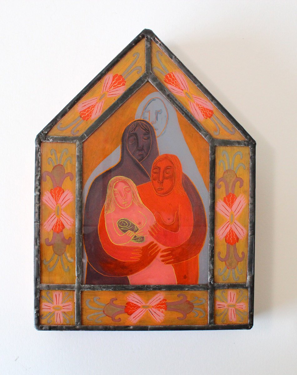 Naive Portrait Oil Painting By Katya Timoshenko, 7 X 9", My Mothers, Original Artwork