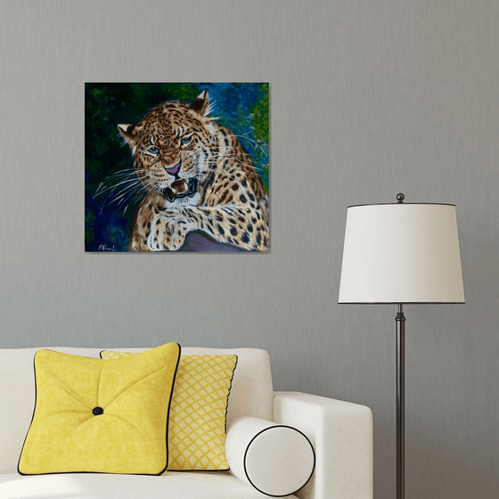 Leopard , wild cat,  original oil painting