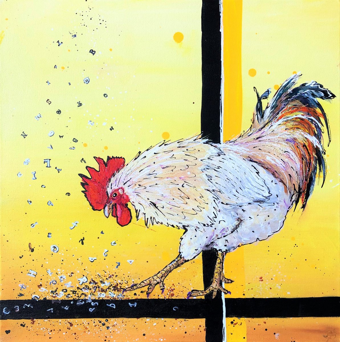 Animal Acrylic Painting By Lena Smirnova, 16 X 16", Seeds Of Wisdom, Original Artwork