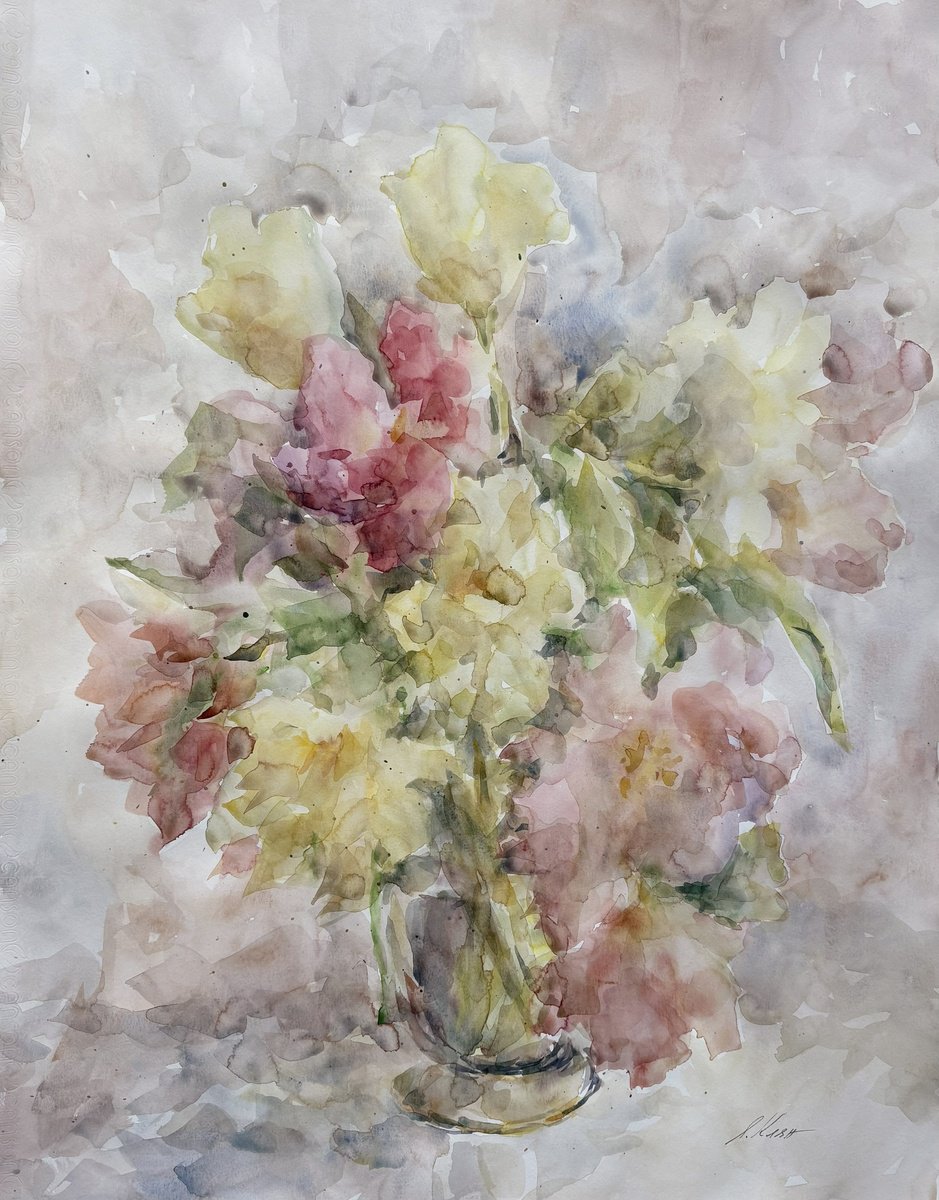 Impressionistic Watercolour , Tulips 19,7X25,6 In By Elena Klyan, 20 X 26, Artwork For Sale On Artfinder