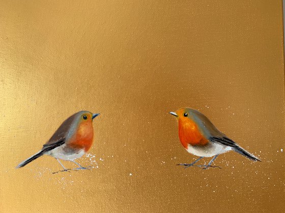 Two Robins ~ on gold