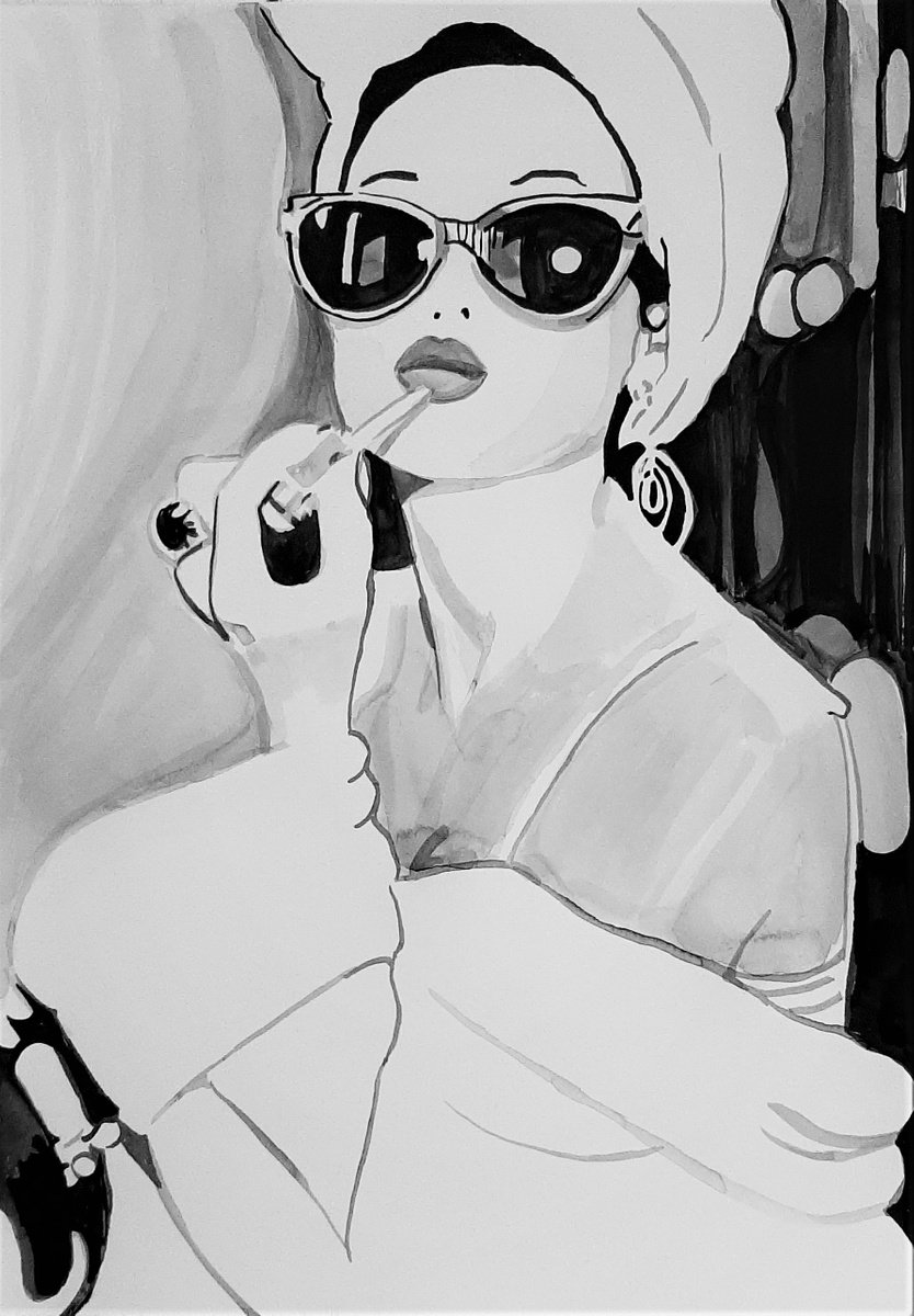 Girl with lipstick / 42 x 29.7 cm by Alexandra Djokic