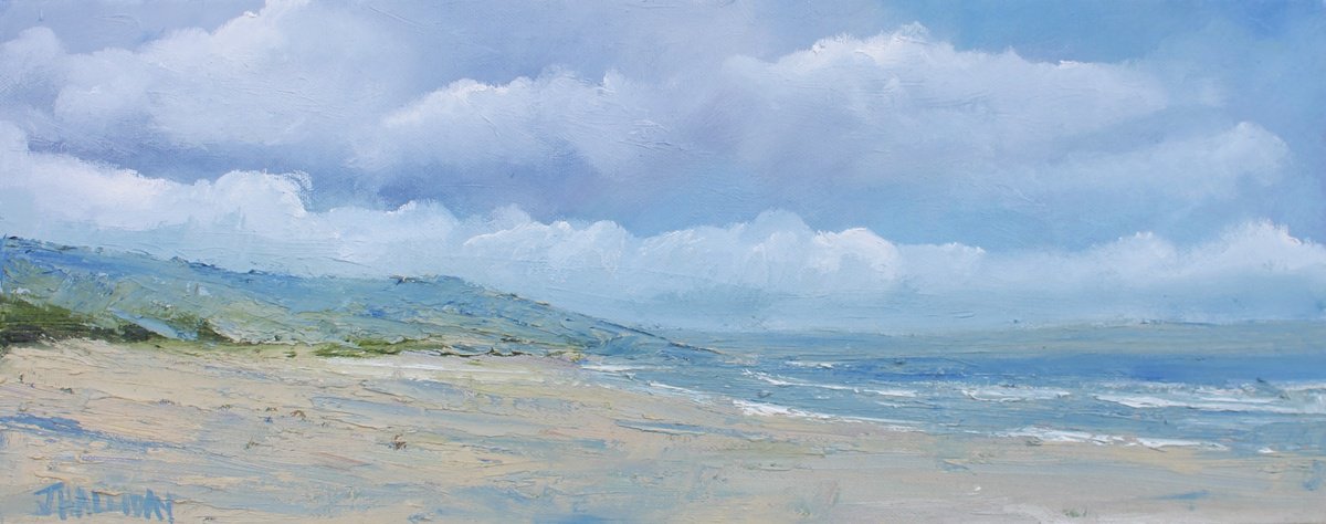 Impressionistic Landscape Oil Painting By John Halliday, 20 X 8, Northern Beach, Original Artwork