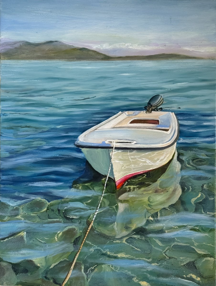 Photorealistic Landscape Oil Painting By Irina Ponna, 18 X 24, Mediterranean Sea, Original Artwork