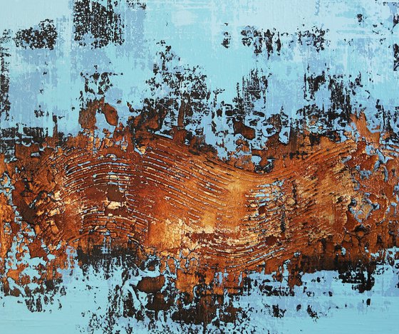 VENEZIA - ABSTRACT ACRYLIC PAINTING TEXTURED * TURQUOISE BLUE * COPPER * GOLD