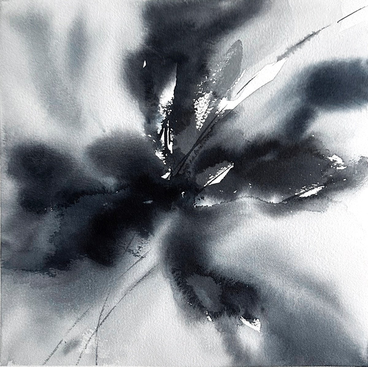 Black abstract flower by Olga Grigo