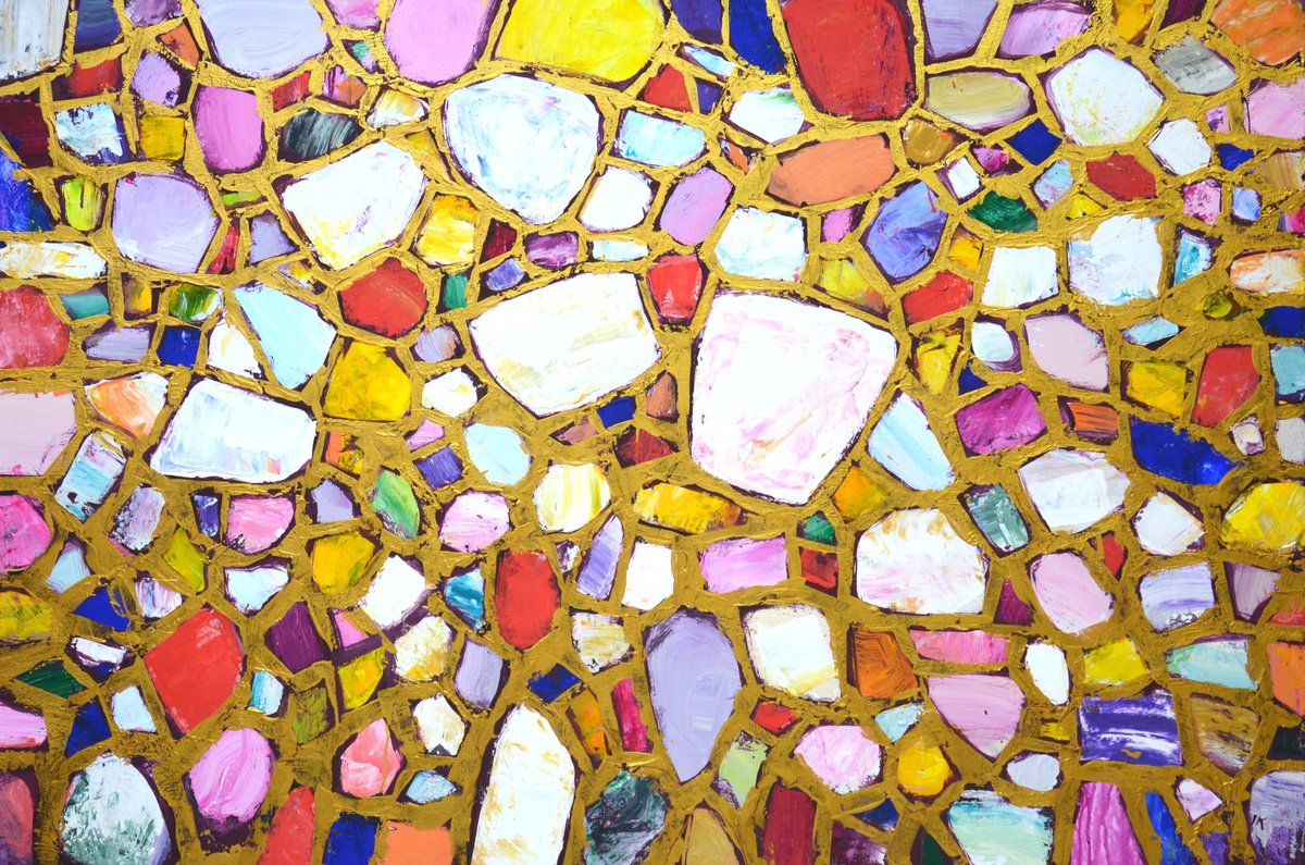 Abstract Acrylic Painting By Iryna Kastsova, 47 X 31, Stones In Gold 3., Original Artwork