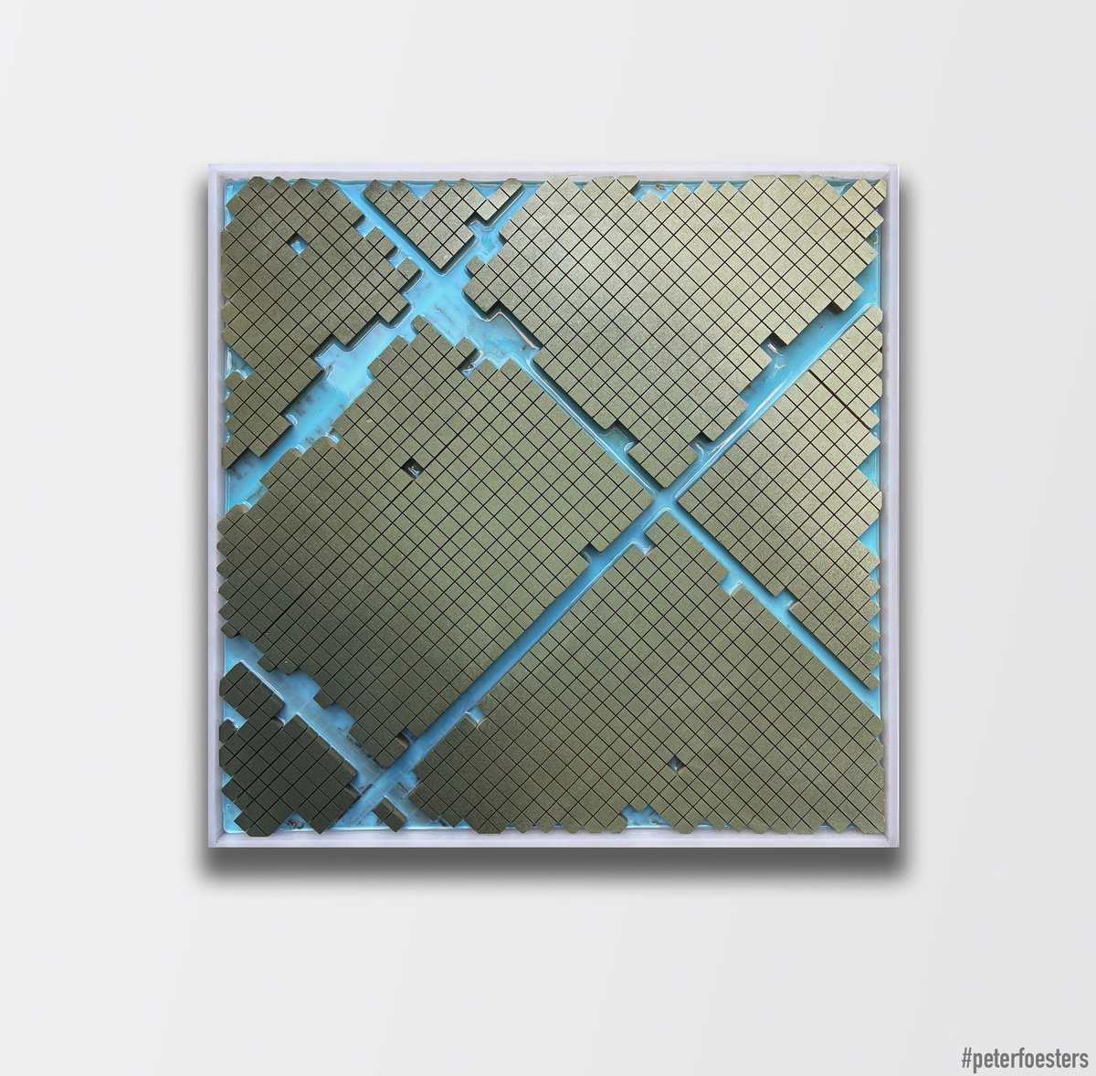 Geometric Abstract Painting By Peter Foesters, 25 X 25", Blue Print, Original Artwork