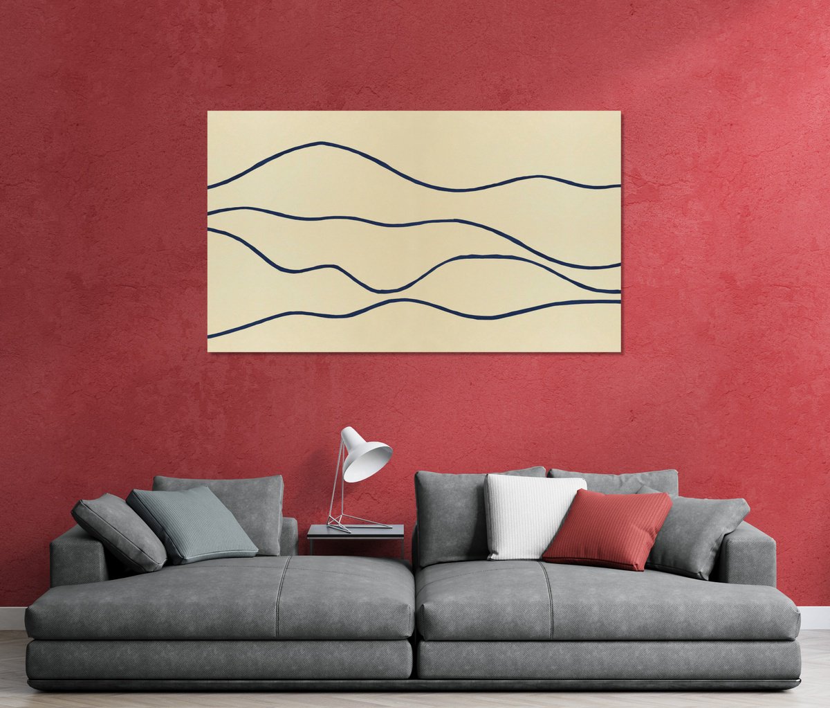 Abstract Landscape Acrylic Painting By Marina Krylova, 53 X 31", Serene Landscape #07, Original Artwork