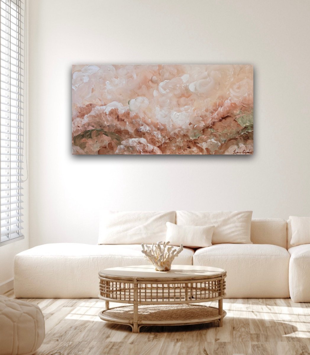 Abstract Landscape Acrylic Painting By Ivana Gigovic, 39 X 20, Still Skies, Original Artwork