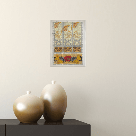 Neue Ornamente - Butterflies - Collage Art Print on Large Real English Dictionary Vintage Book Page