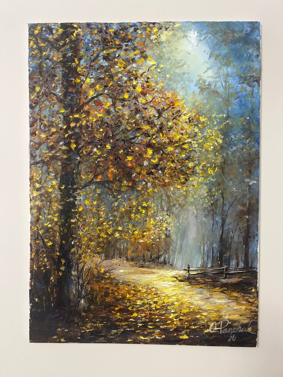Impressionistic Landscape Oil Painting By Oleg Panchuk, 20 X 28", Golden Path To Morning, Original Artwork