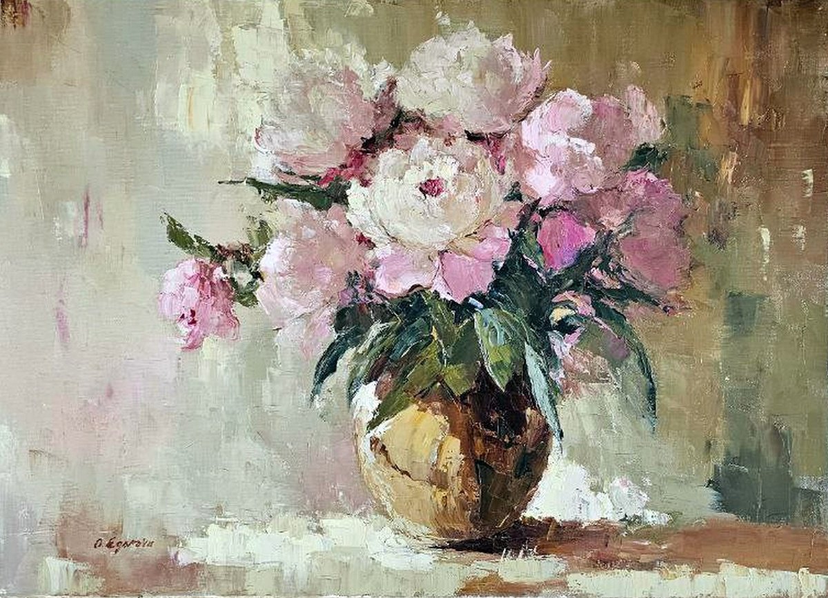 Impressionistic Still Life Oil Painting By Olga Egorov, 28 X 20", Fragile Tenderness, Original Artwork