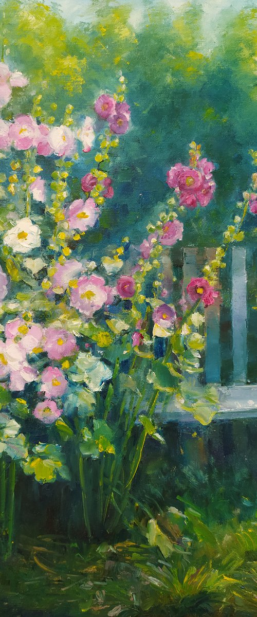 Mallow near a bench by Valentina Andrukhova