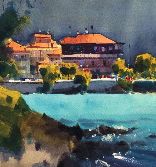 City landscape with the sea. Greece by Andrii Kovalyk