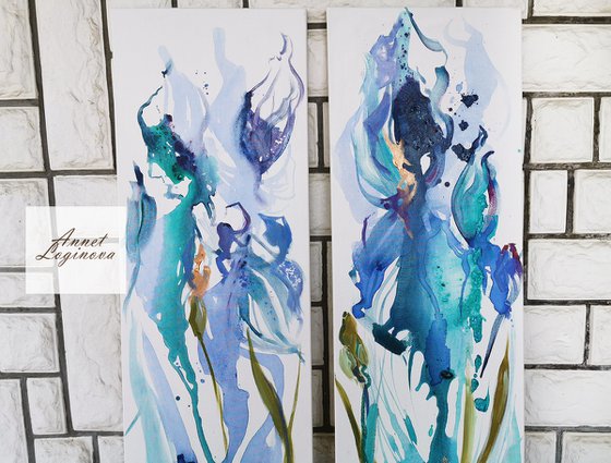 Flowers art 2 piece Large Original Abstract painting