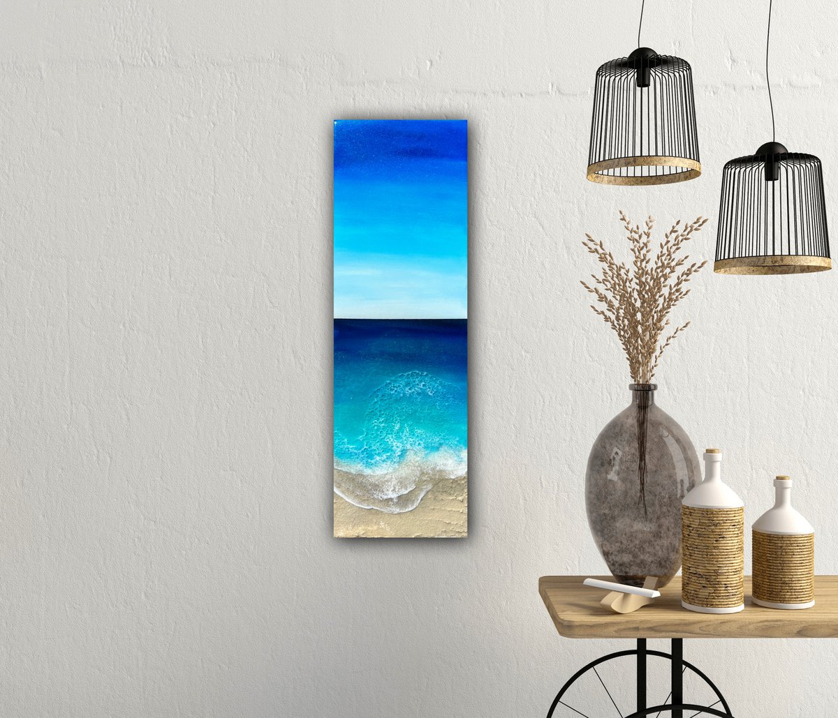 Organic Landscape Acrylic Painting By Ana Hefco, 8 X 24, Waves For Days, Original Artwork