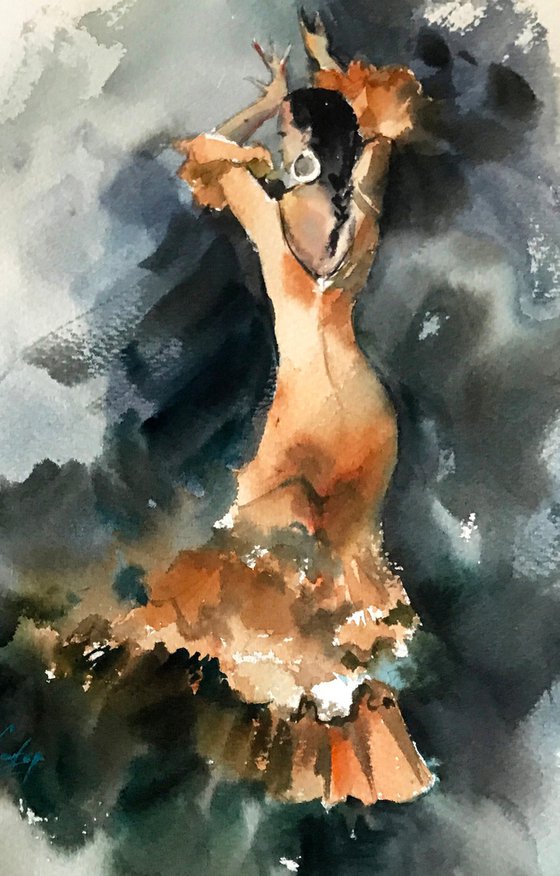 Flamenco Original Watercolor Painting