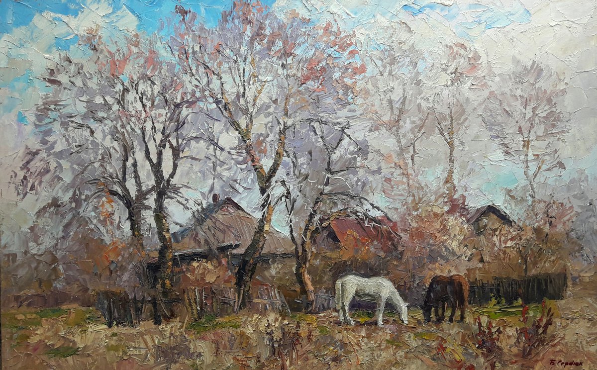 Oil painting Landscape with horses nSerb52 by Boris Serdyuk