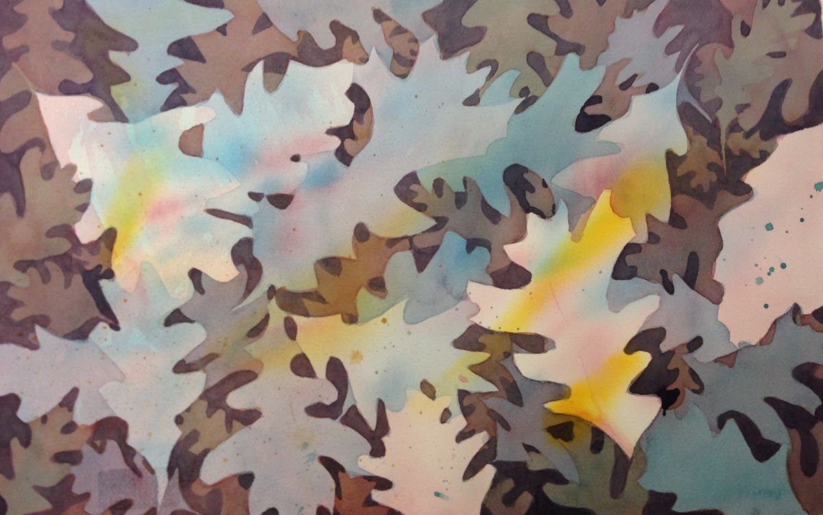 Geometric Watercolour , Leaves On Leaves By Yoshiko Murdick, 28 X 21, Artwork For Sale On Artfinder